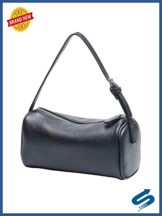Handbags - Genuine Leather Small Barrel Purse Hobo Handbag w/ Adjustable Strap